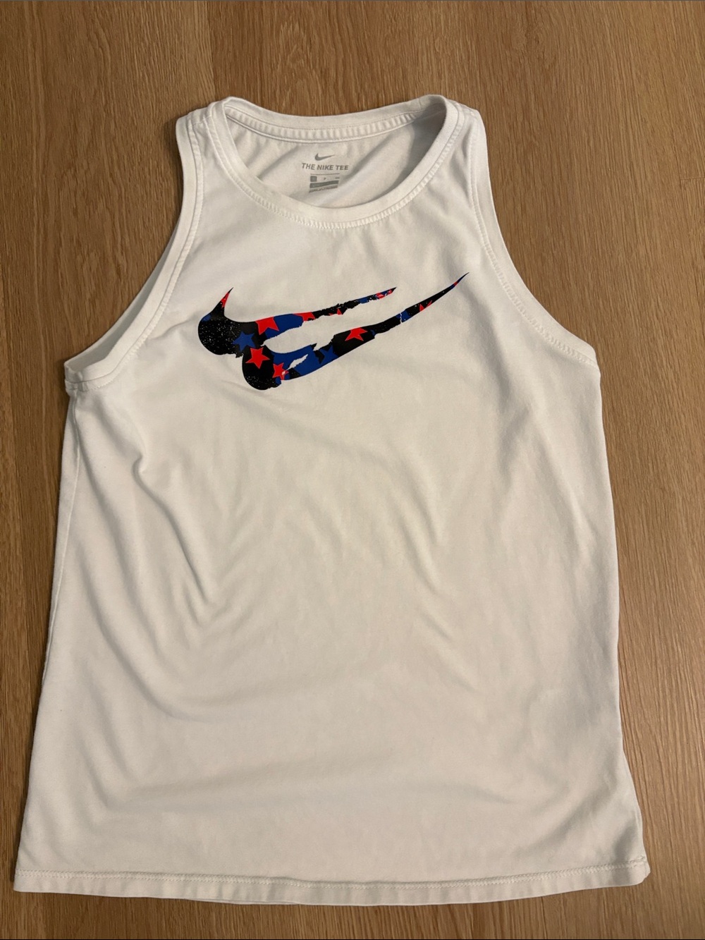 Nike White Tank with Red and Blue Star Swoosh